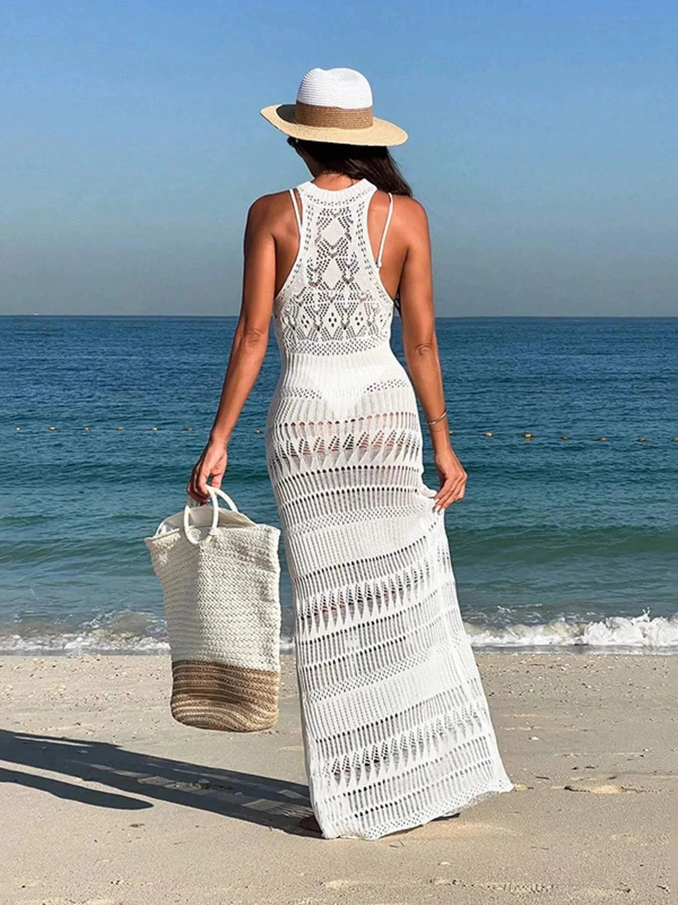 Crochet Maxi Dress Sleeveless Split Cover-Up for Effortless Style - Redemption By Ashley North