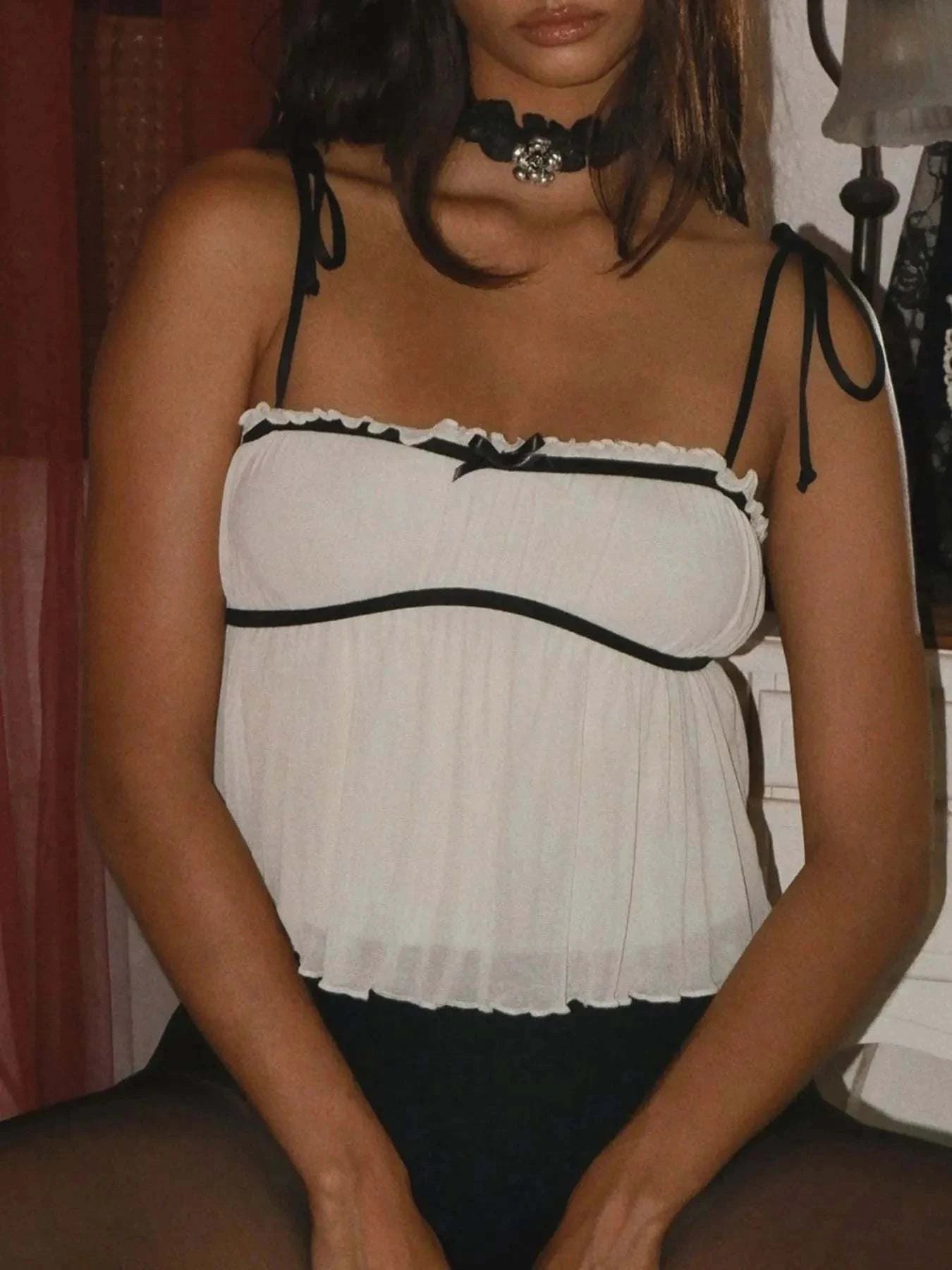 Contrast Trim Cami with Tie Straps - Redemption By Ashley North