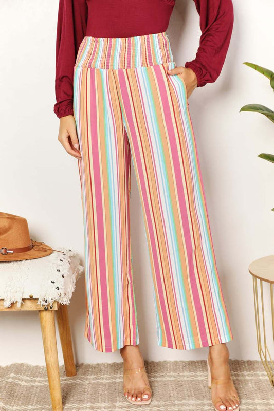 Double Take Striped Smocked Waist Pants with Pockets for Stylish Comfort - Redemption By Ashley North