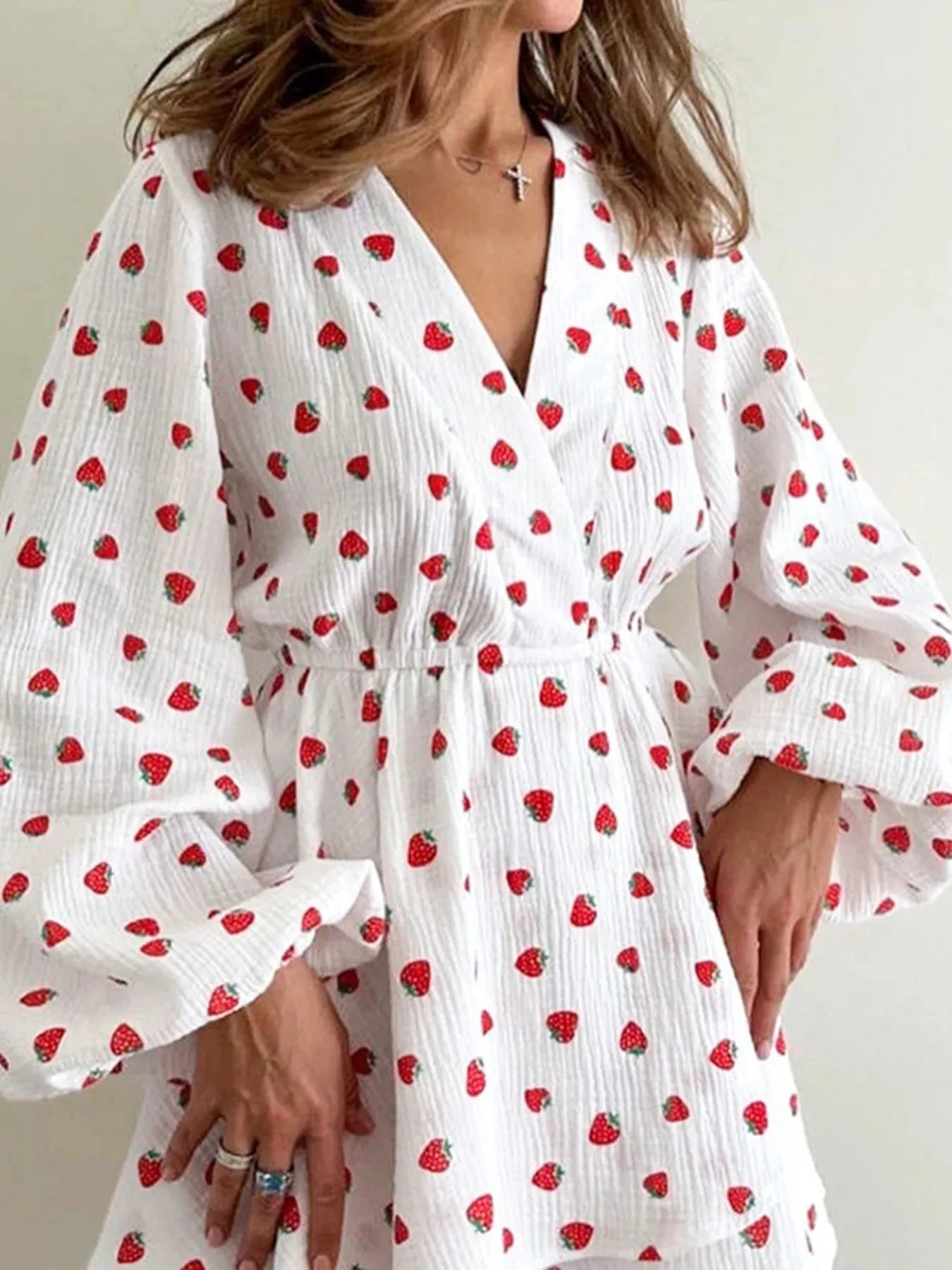 Strawberry Print Mini Dress with Long Sleeves for Effortless Style - Redemption By Ashley North