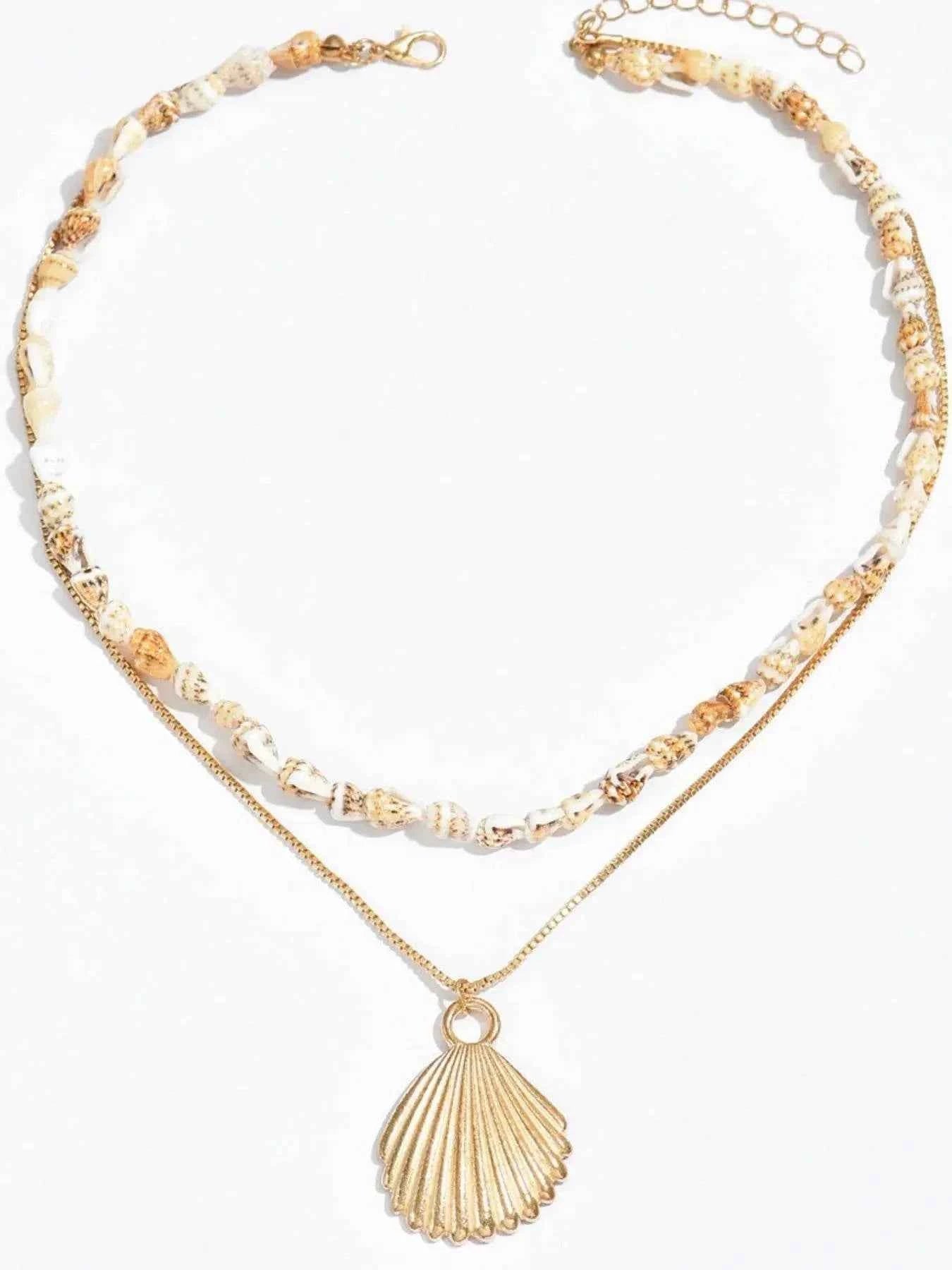 18K Gold-Plated Shell Pendant Necklace - Layered Shell Design.