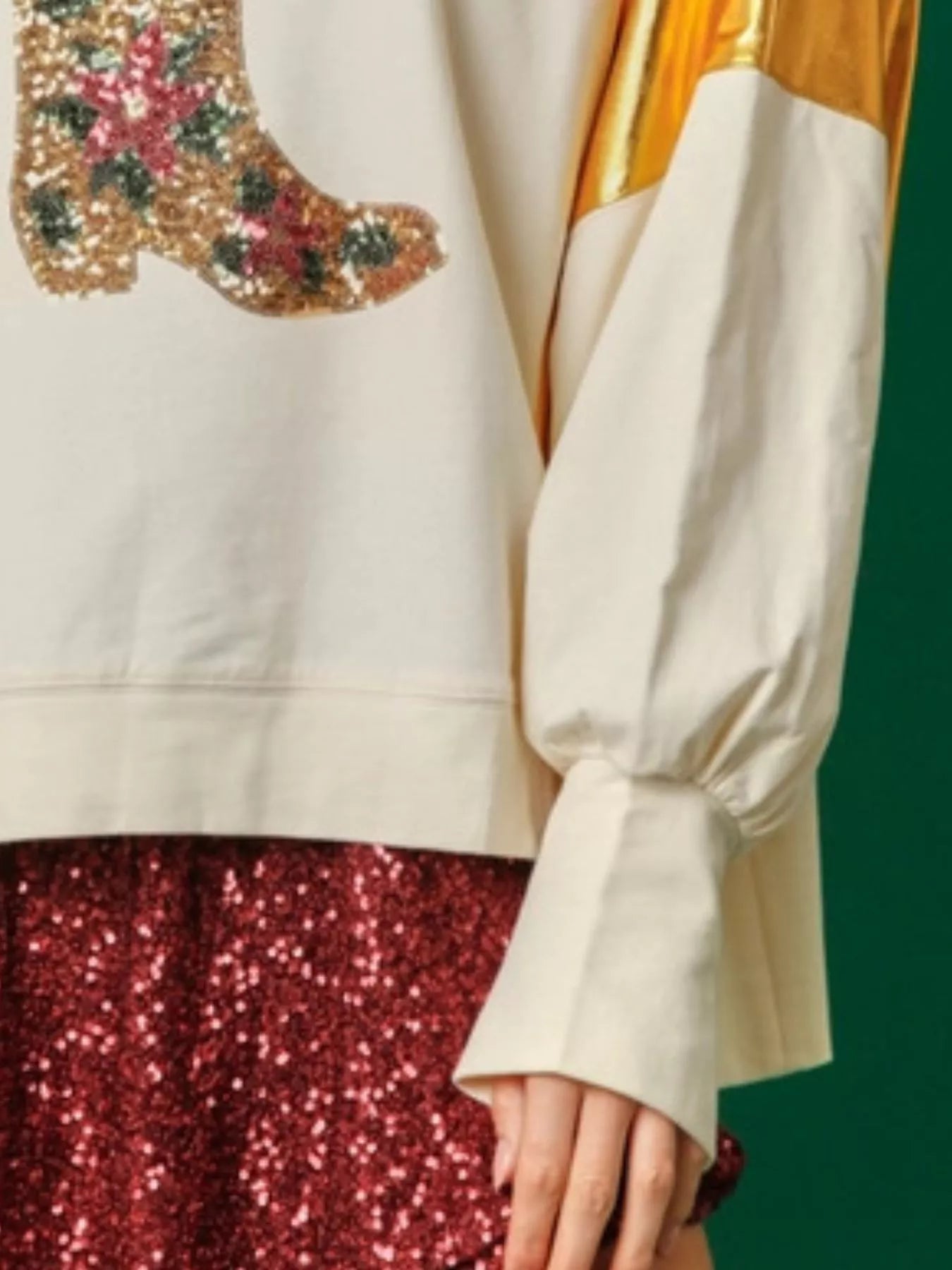 Christmas Sequin Boot Long Sleeve Sweatshirt.
