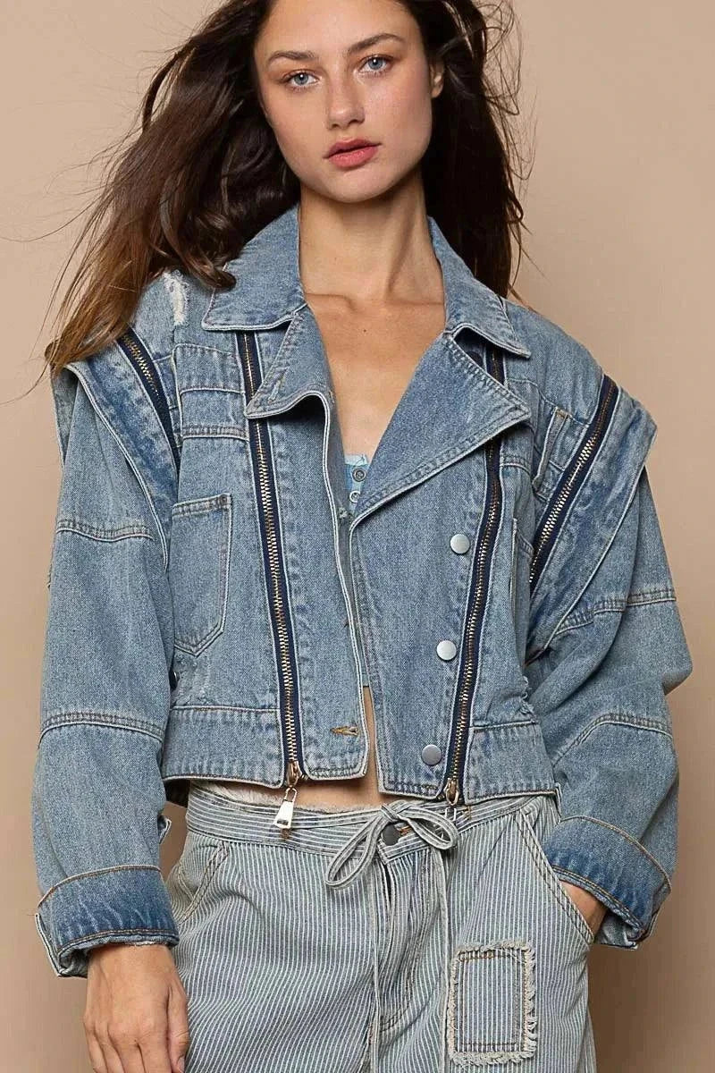 POL Cropped Denim Jacket with Zipper Detail for Versatile Styling - Redemption By Ashley North