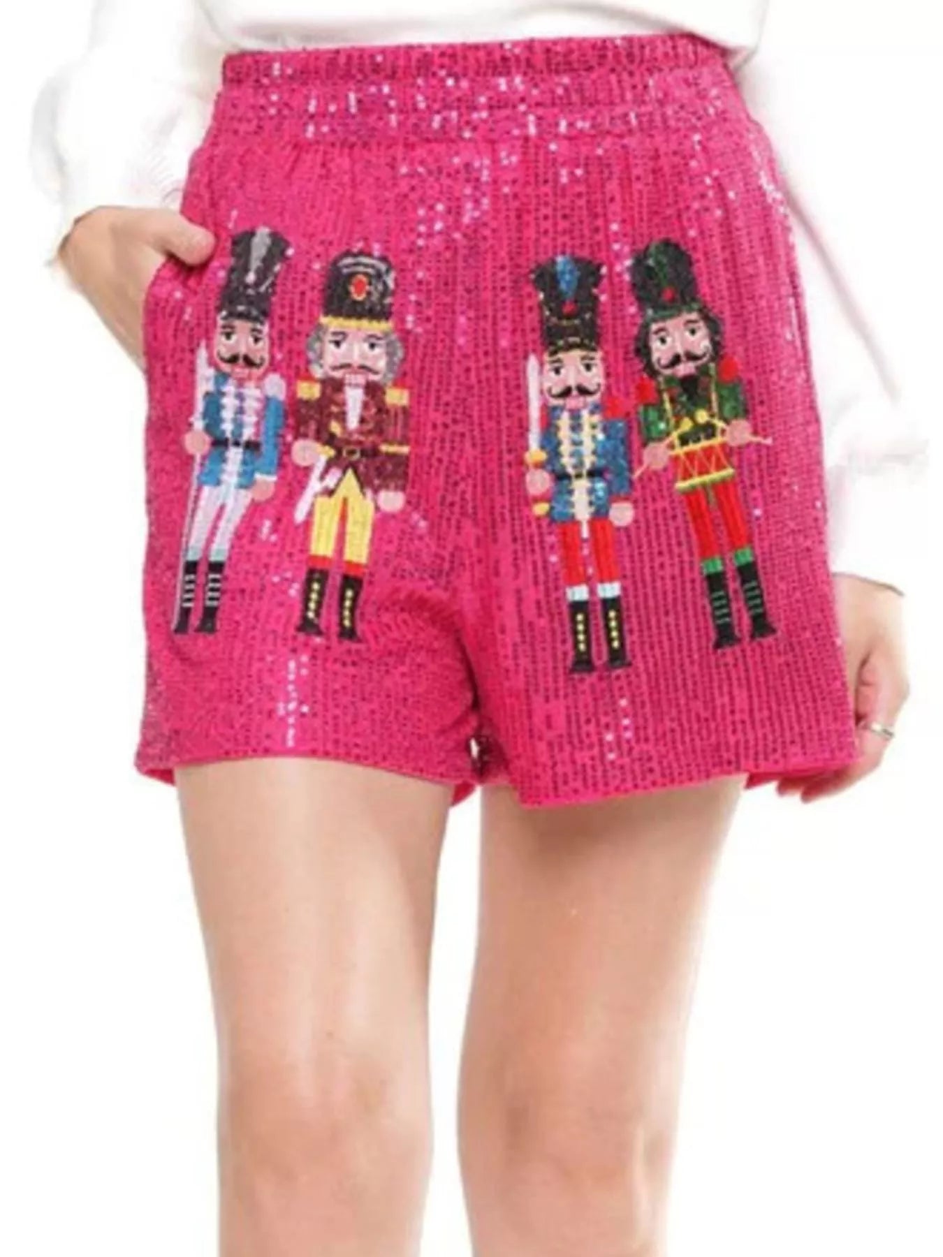 Christmas Sequined Nutcracker Shorts.