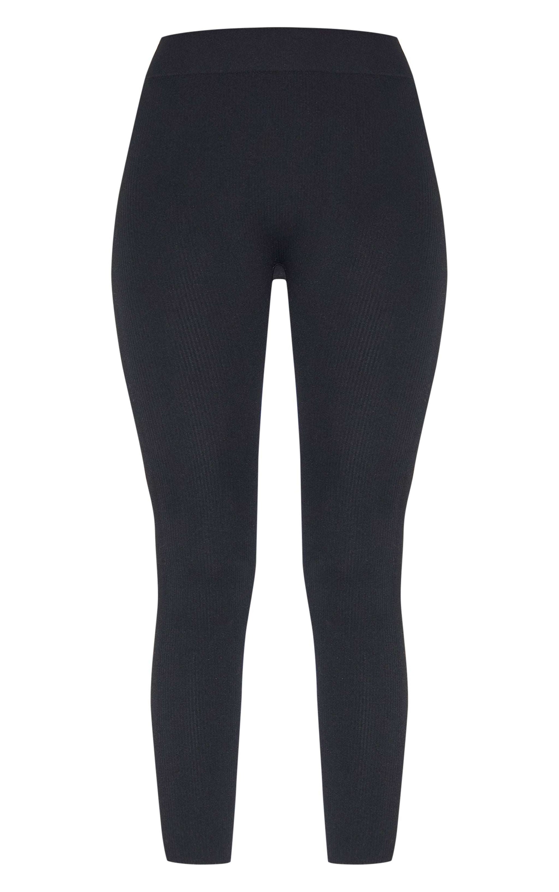 Black structured contour ribbed leggings with sculpting knit for day wear