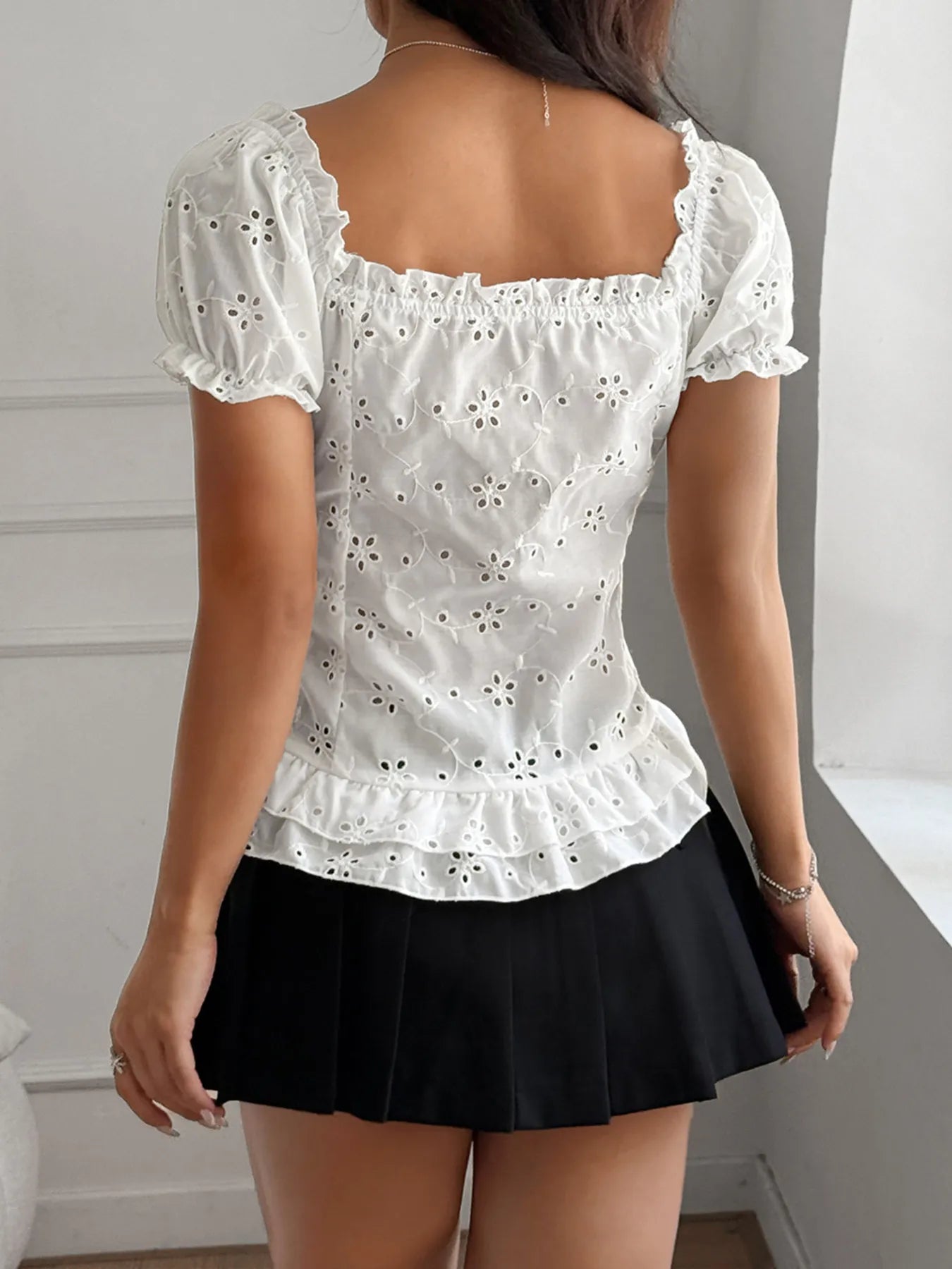 Eyelet Lace Blouse – Elegant and Stylish Short Sleeve Top - Redemption By Ashley North