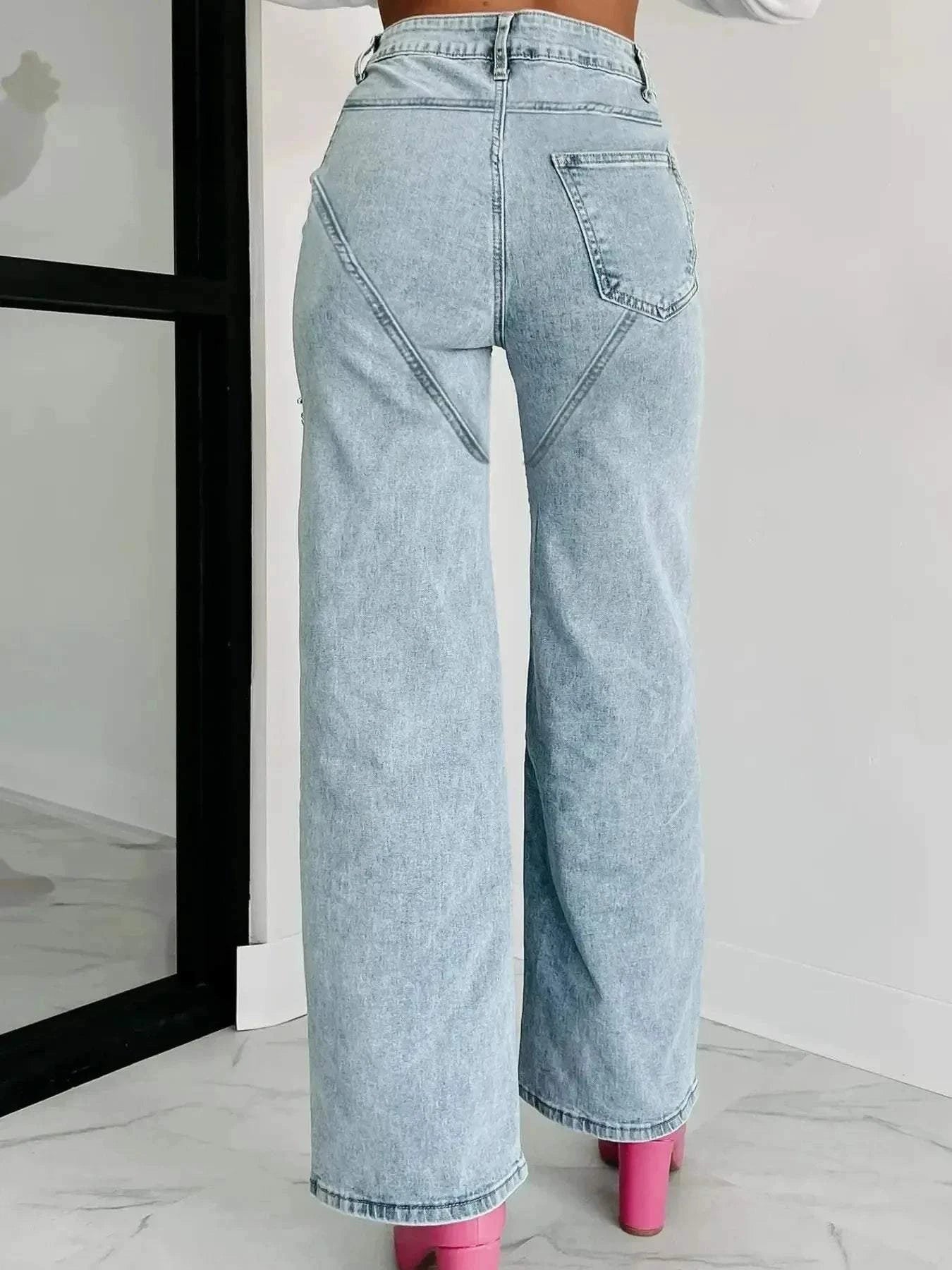 High Waist Wide Leg Jeans with Cut-Out Design - Redemption By Ashley North