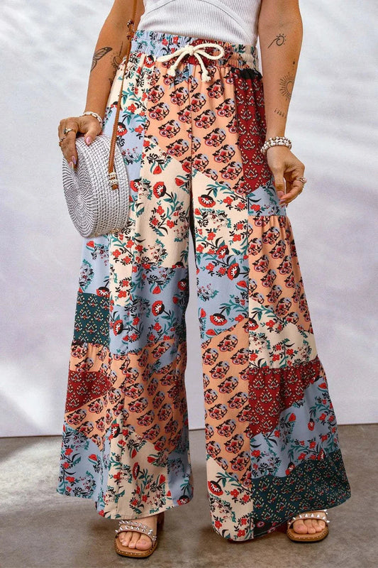 Full Size Drawstring Wide Leg Pants - Printed Women's Fashion Trousers - Redemption By Ashley North