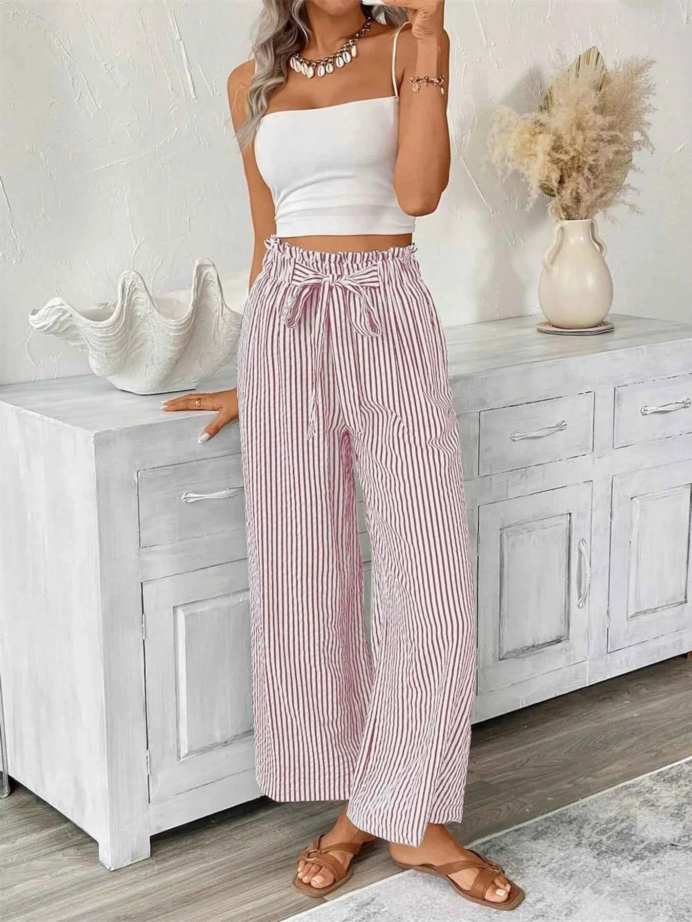 Full Size Plus Size Wide Leg Pants - Stylish Striped Design - Redemption By Ashley North