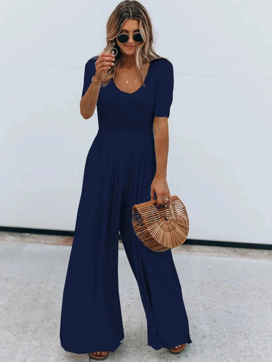 Scoop Neck Jumpsuit - Short Sleeve Stylish Women's Outfit - Redemption By Ashley North