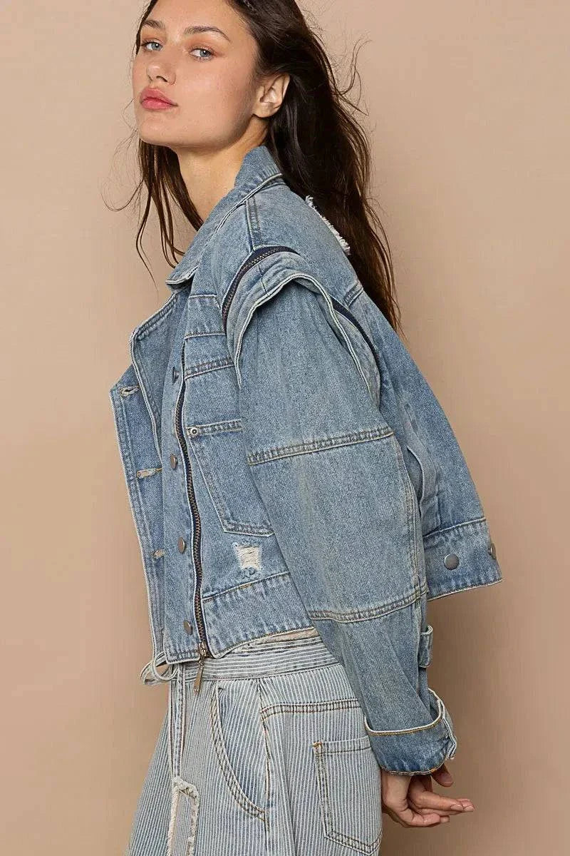 POL Cropped Denim Jacket with Zipper Detail for Versatile Styling - Redemption By Ashley North