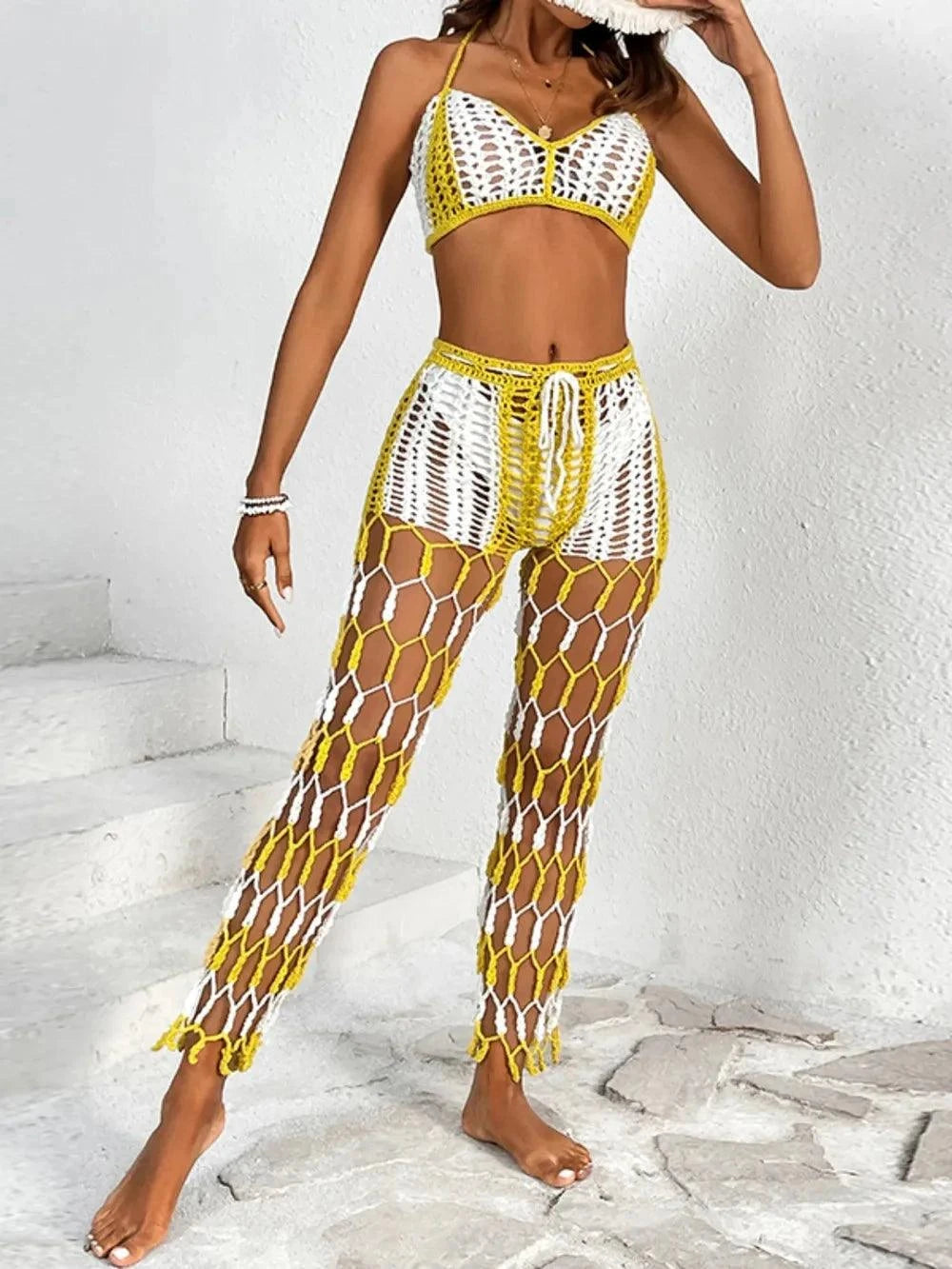 Cutout Halter Neck Swim Set - Two-Piece Top and Pants Swimwear - Redemption By Ashley North