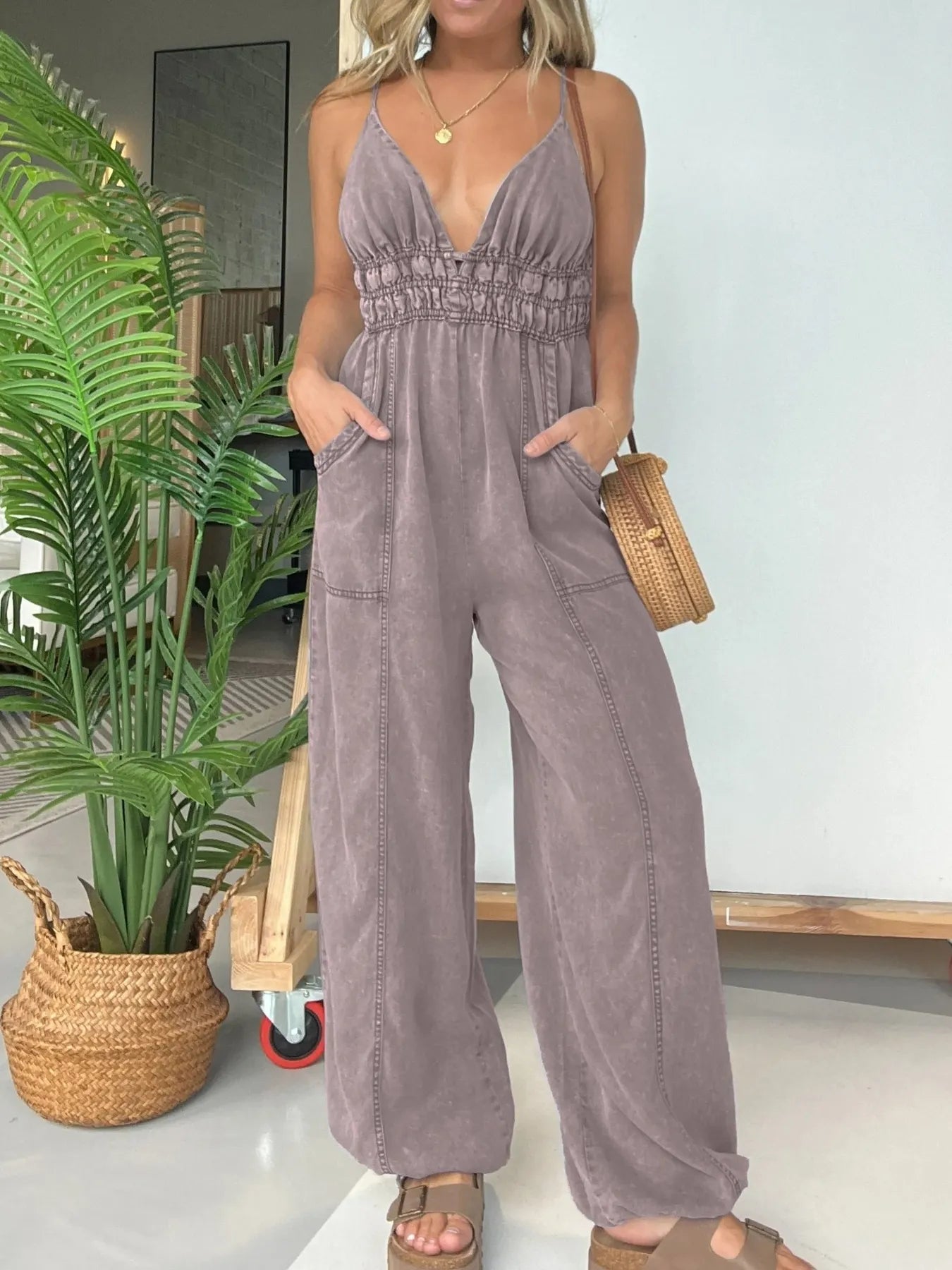 Full Size Plus Size Wide Leg Jumpsuit with Spaghetti Straps.