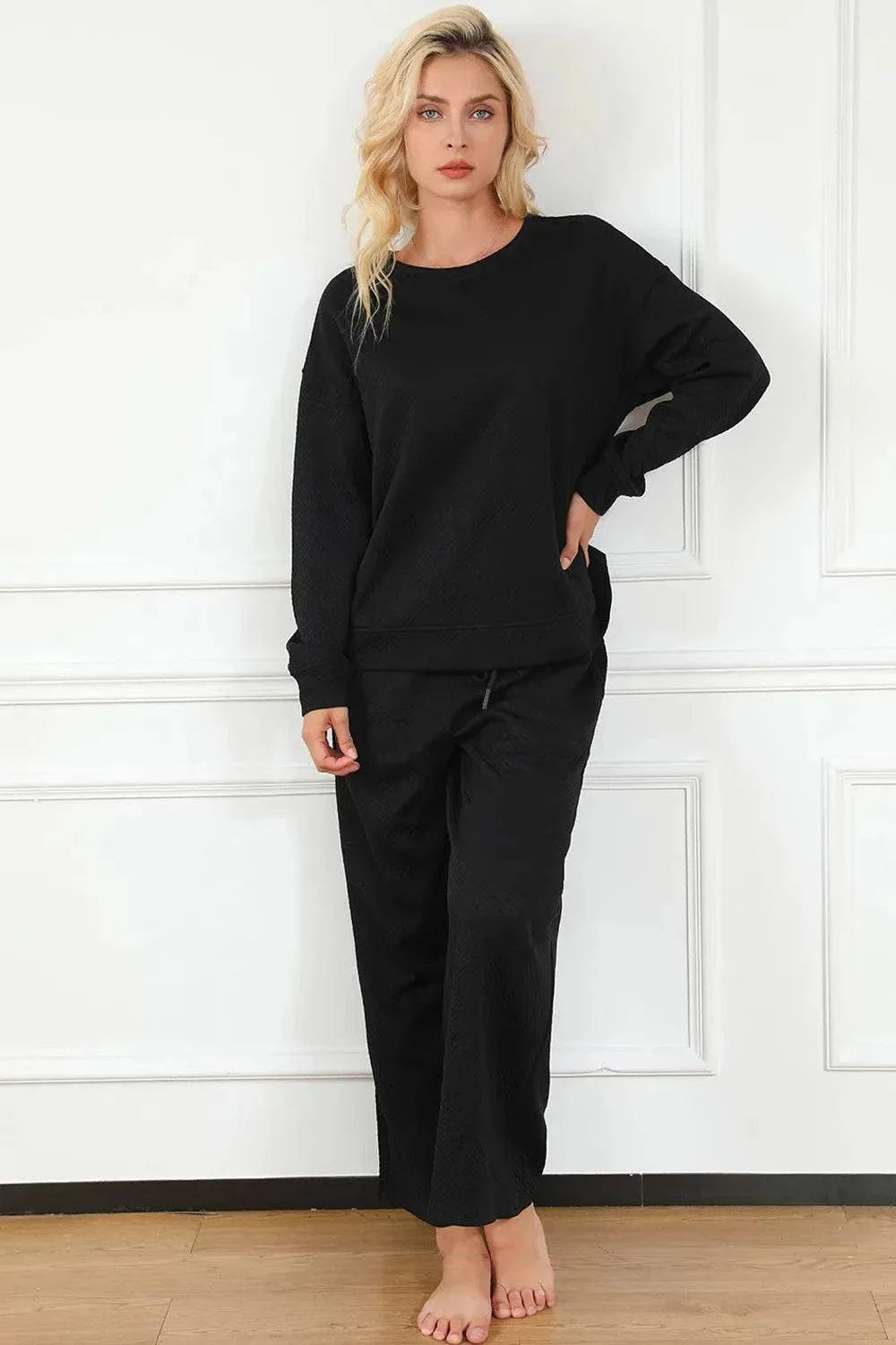 Textured Long Sleeve Set and Pants with Drawstring - Double Take Collection - Redemption By Ashley North