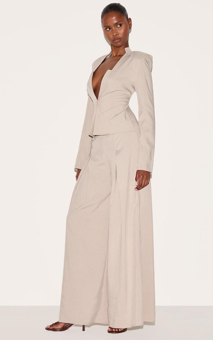 Black pinstripe shirt detail tailored straight leg jumpsuit for evening wear