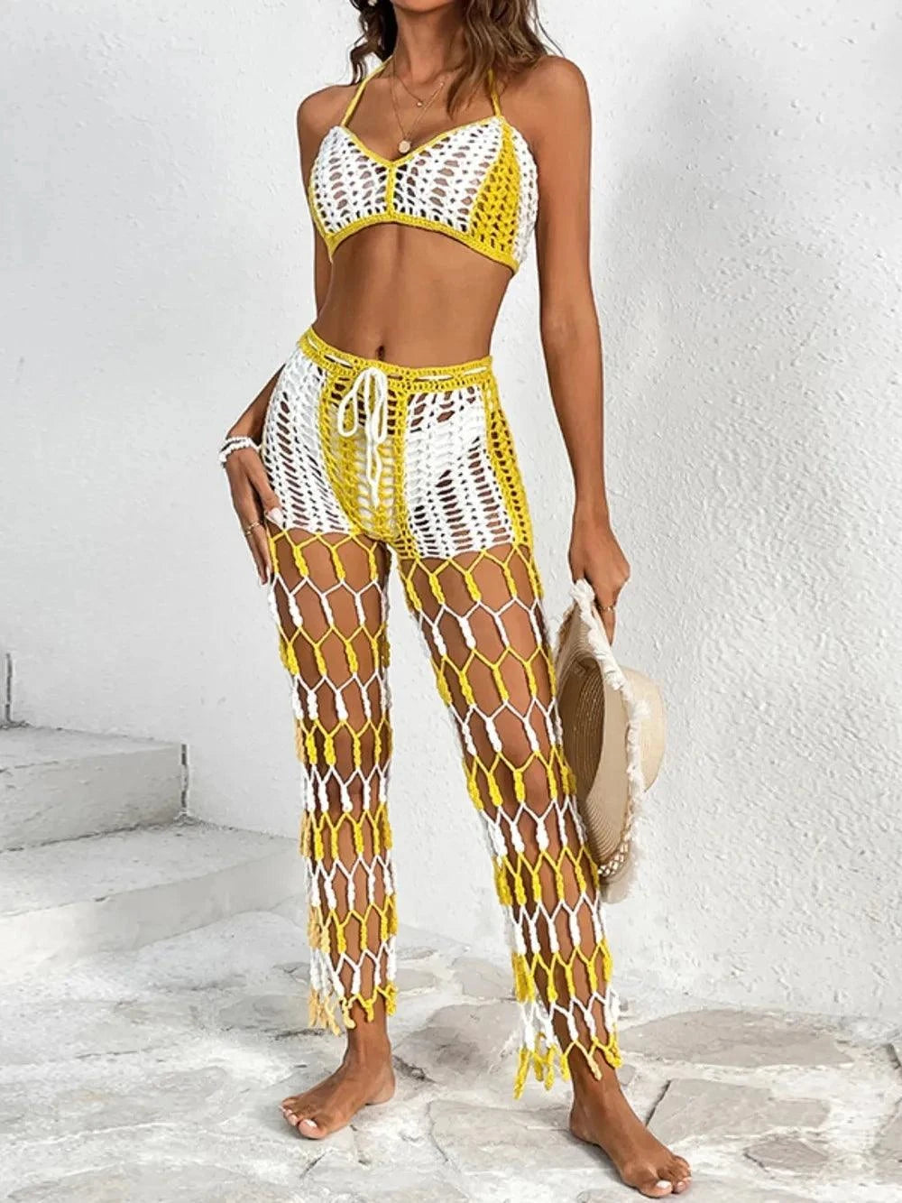Cutout Halter Neck Swim Set - Two-Piece Top and Pants Swimwear - Redemption By Ashley North