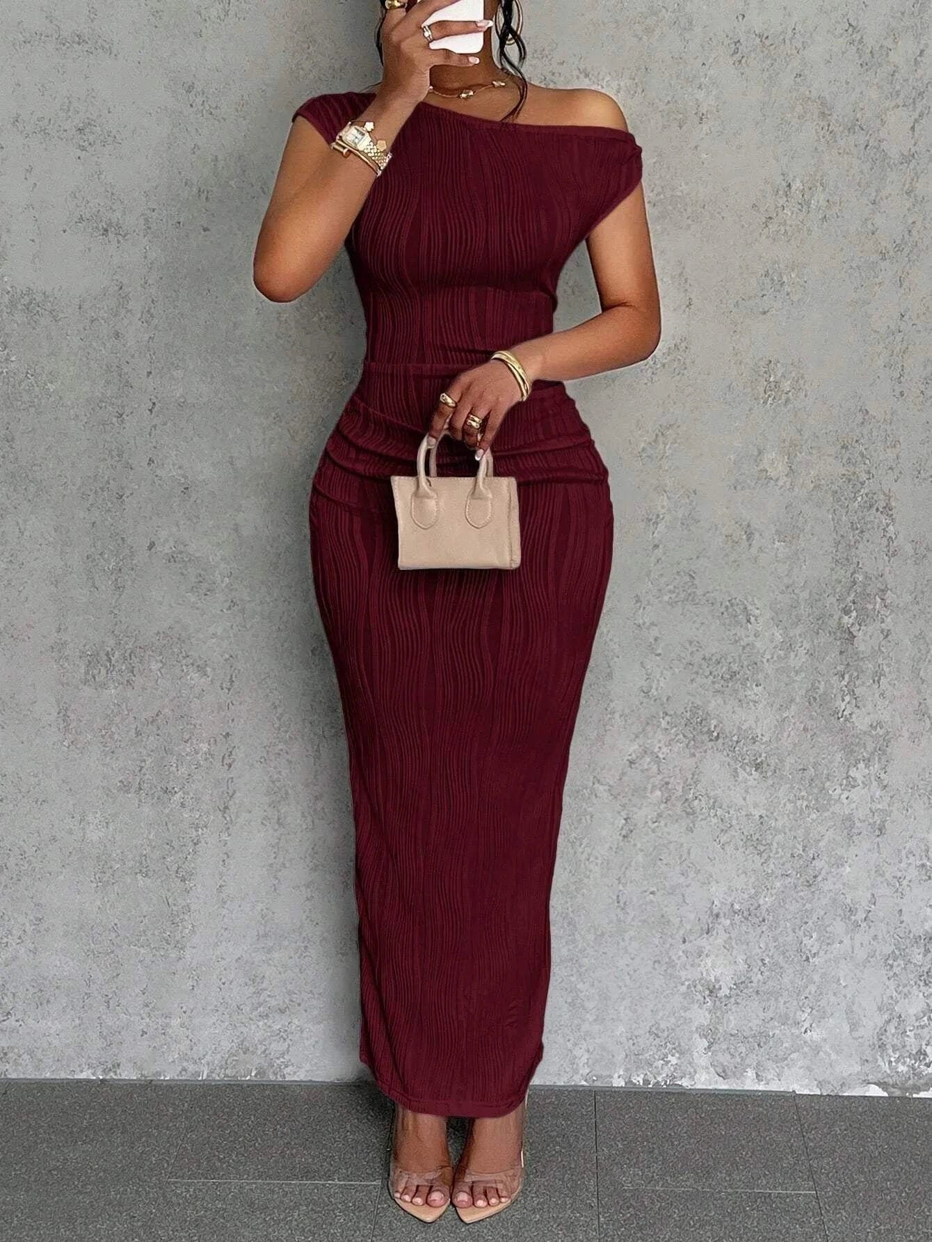 Asymmetrical One Shoulder Bodycon Maxi Dress - Stylish and Chic Asymmetrical One Shoulder Dress.