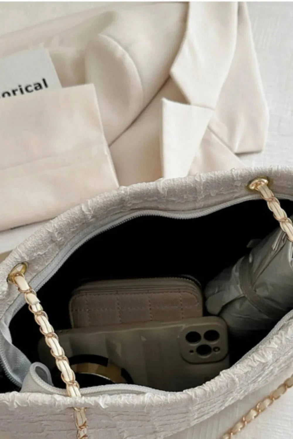 Polyester Chain Tote Bag with Textured Design - Redemption By Ashley North