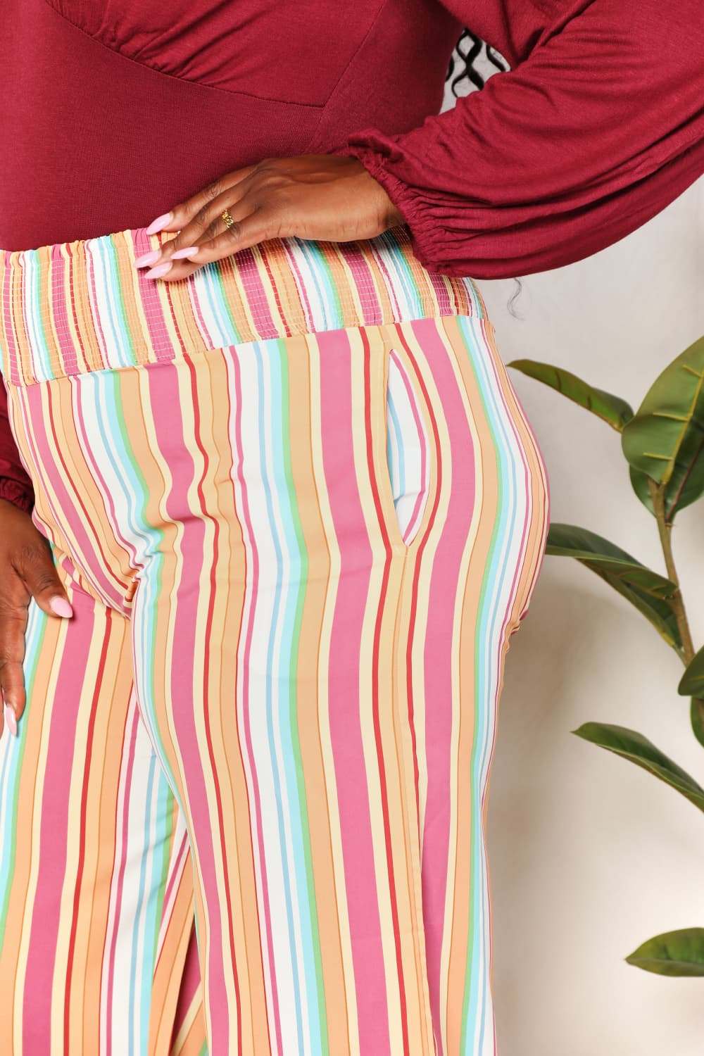 Double Take Striped Smocked Waist Pants with Pockets for Stylish Comfort - Redemption By Ashley North
