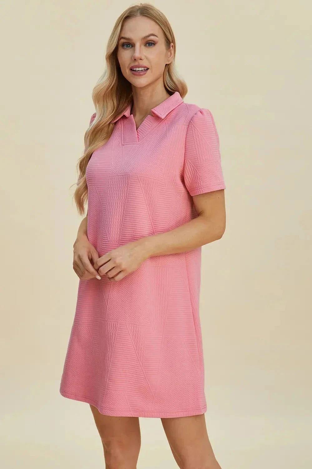 Short Sleeve Texture Dress - Double Take Full Size Fashion - Redemption By Ashley North
