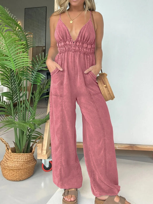 Full Size Plus Size Wide Leg Jumpsuit with Spaghetti Straps.