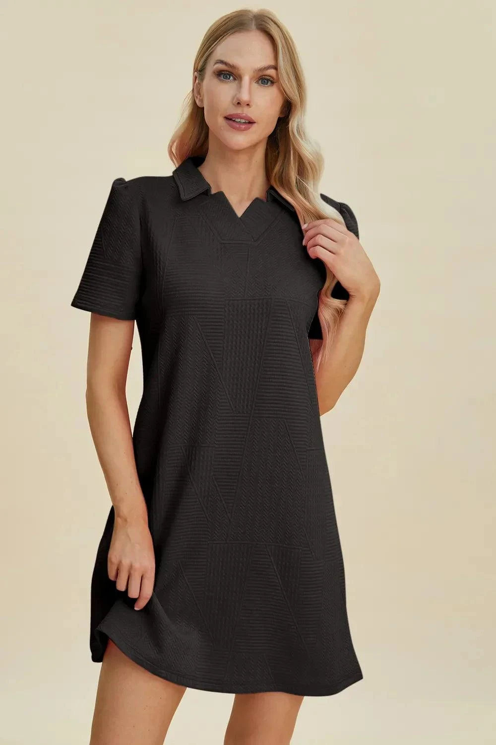 Short Sleeve Texture Dress - Double Take Full Size Fashion - Redemption By Ashley North