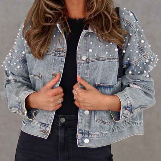 Bead Detail Denim Jacket for Chic and Trendy Style.