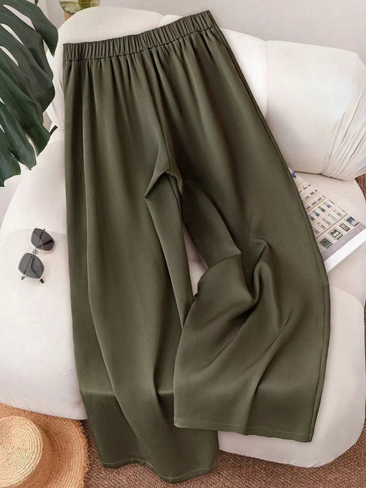 Wide-Leg Button-Accent Pants.