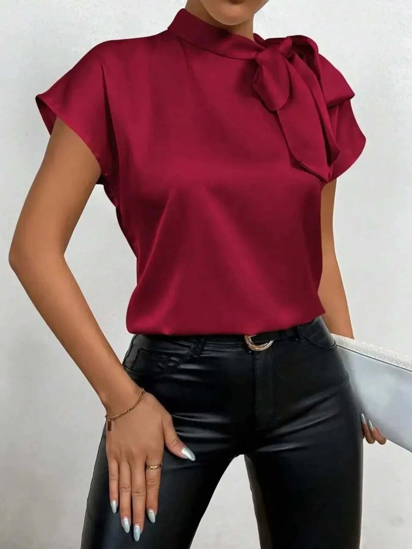 Satin Bow Tie Blouse for Women - Elegant Fashion Top - Redemption By Ashley North