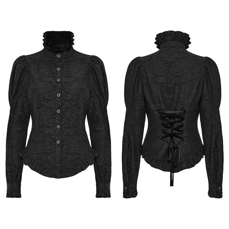 Vintage Court Style Gothic Jacquard Puff Sleeve Shirt for Women with Slim Fitting Waistband - Redemption By Ashley North