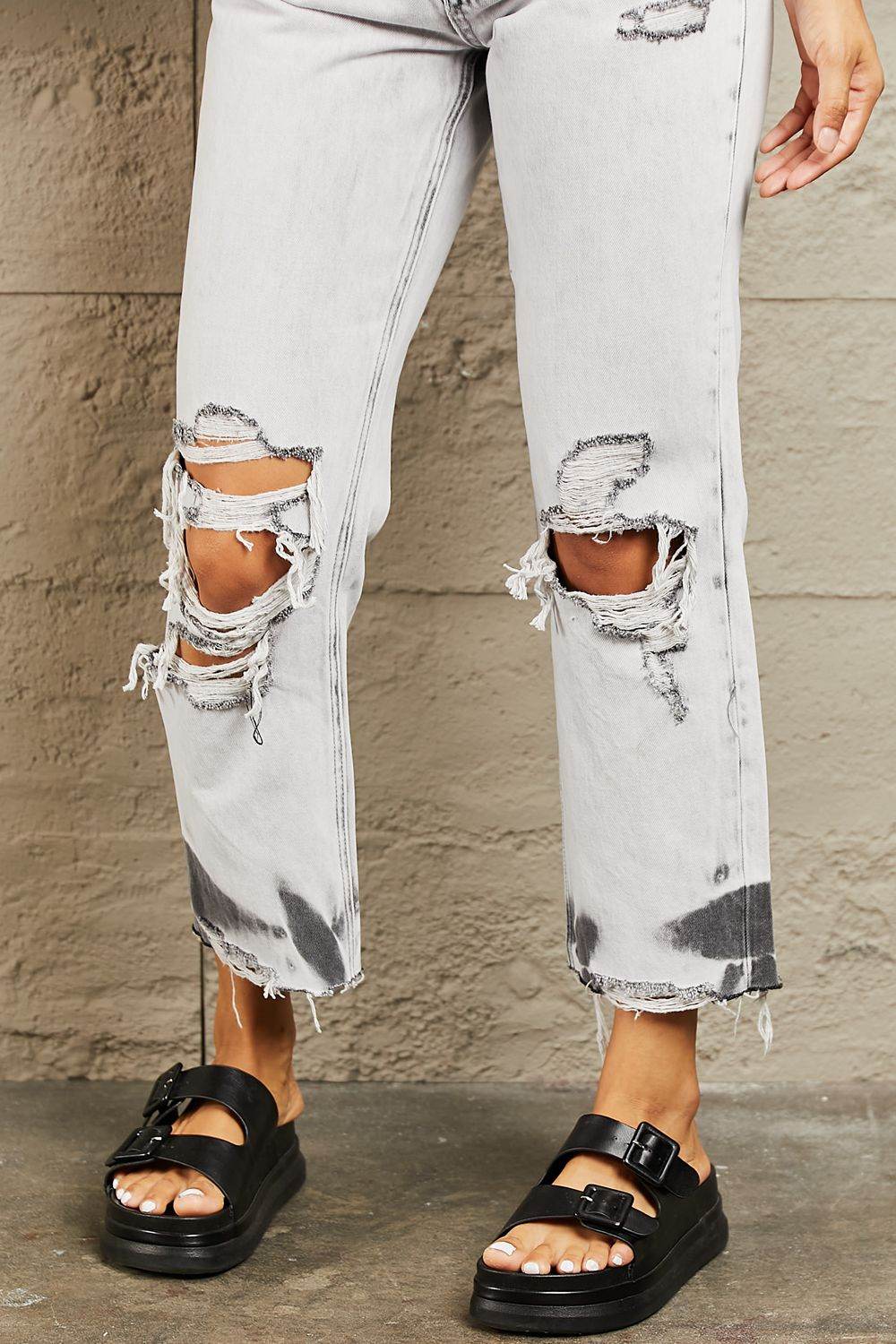 BAYEAS Acid Wash Cropped Mom Jeans - Trendy Accent Style - Redemption By Ashley North