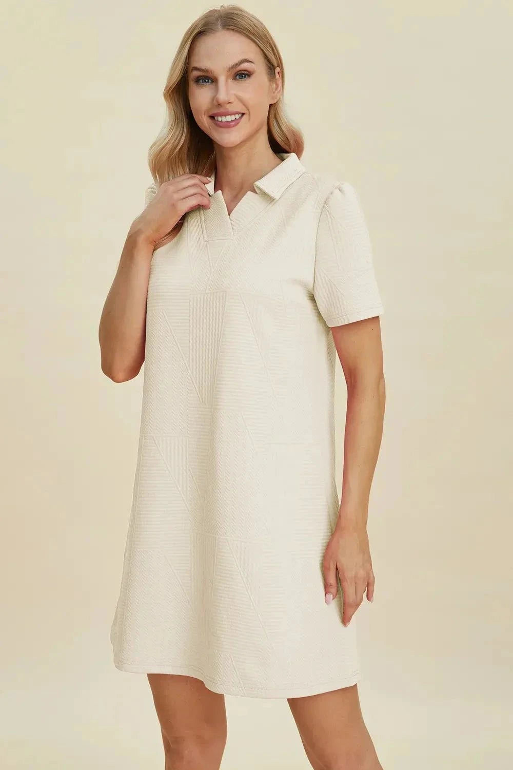 Short Sleeve Texture Dress - Double Take Full Size Fashion - Redemption By Ashley North