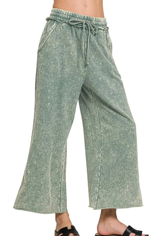 Zenana Washed French Terry Palazzo Pants with Pockets - Redemption By Ashley North