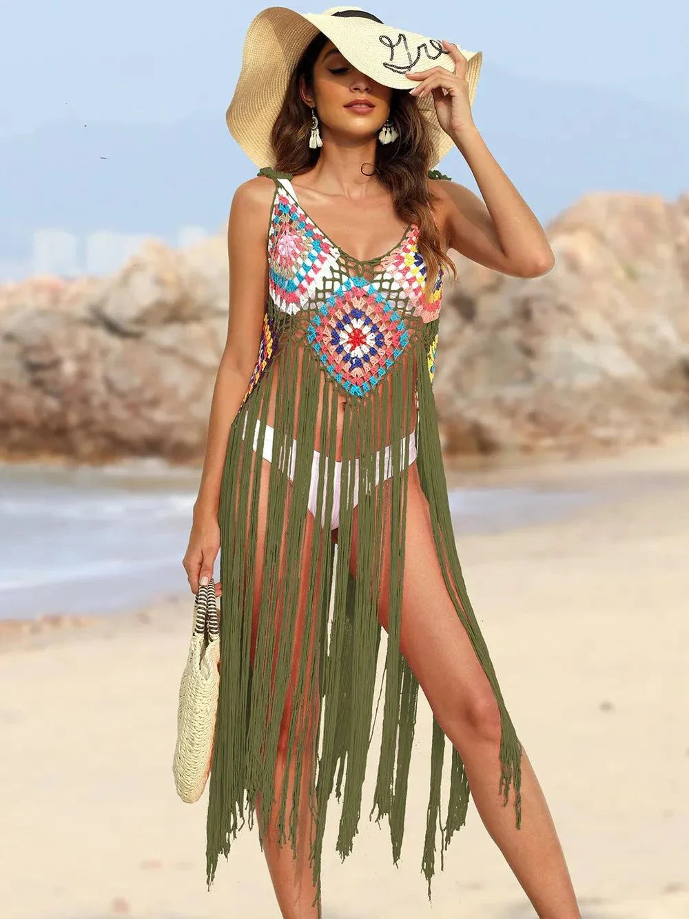 Fringe Cover-Up Dress with Spaghetti Straps - Redemption By Ashley North
