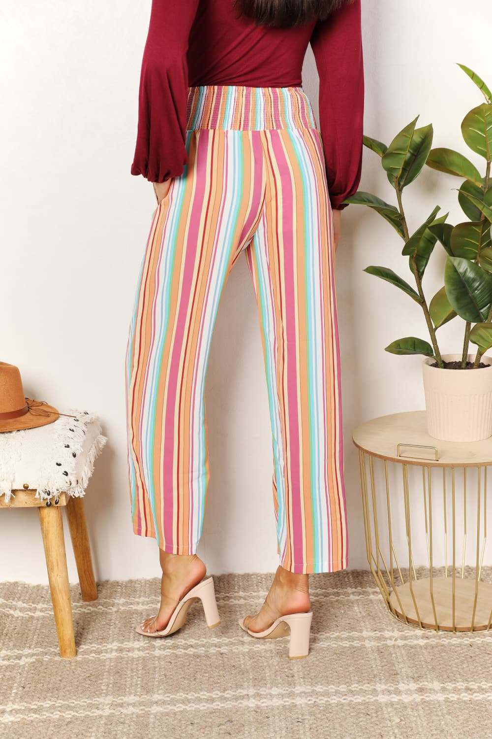 Double Take Striped Smocked Waist Pants with Pockets for Stylish Comfort - Redemption By Ashley North