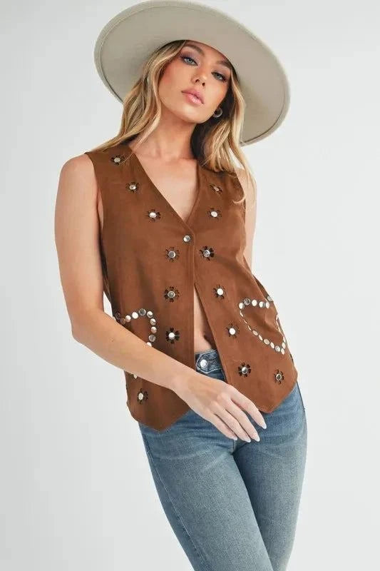 Aemi + Co Heart Rivet Detail Vest Coat in Suede - Redemption By Ashley North