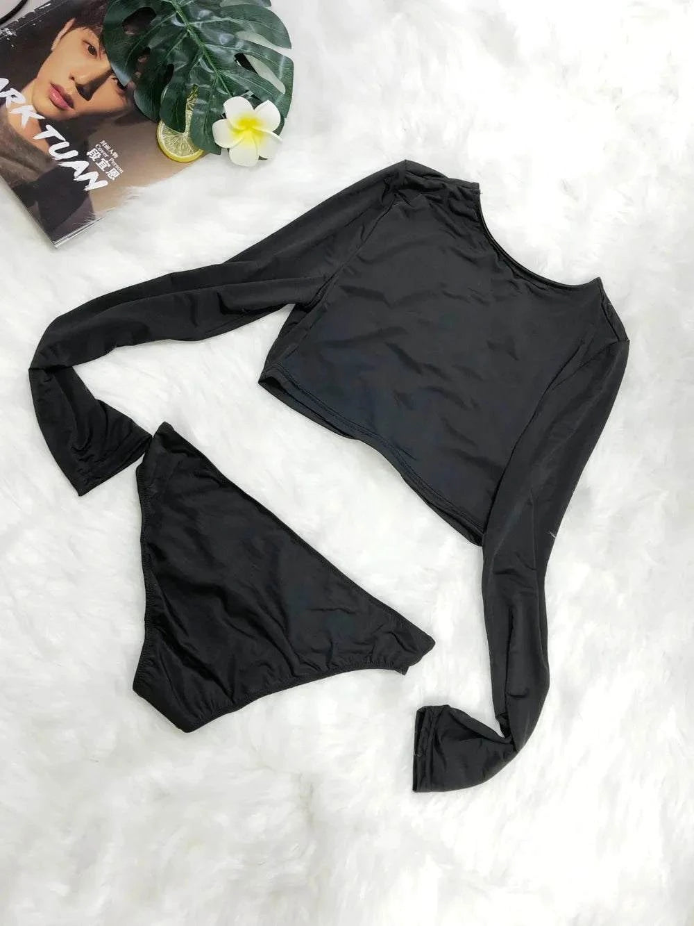 Round Neck Swim Set: Long Sleeve Top and Brief Swim Set - Redemption By Ashley North