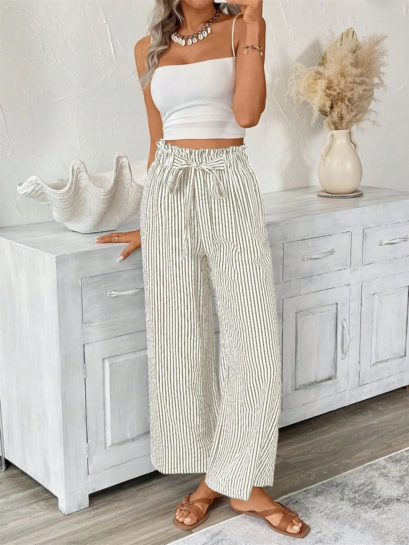 Full Size Plus Size Wide Leg Pants - Stylish Striped Design - Redemption By Ashley North