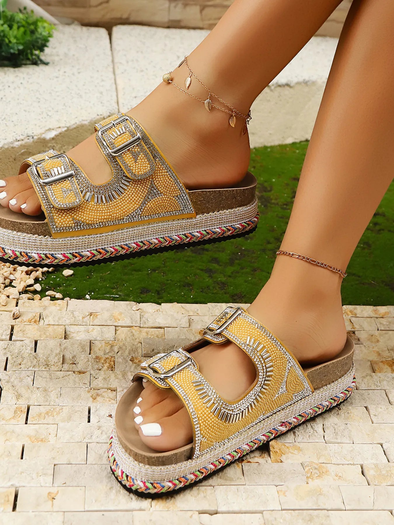 Double Buckle Platform Sandals.