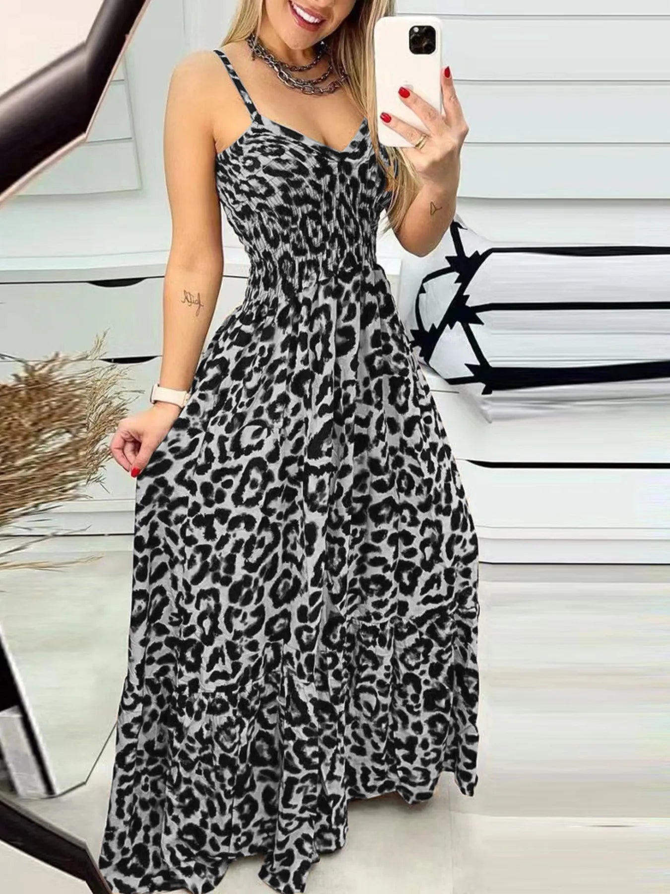 Full Size Leopard Print Dress - Spaghetti Strap Maxi Dress for Plus Size Fashion - Redemption By Ashley North