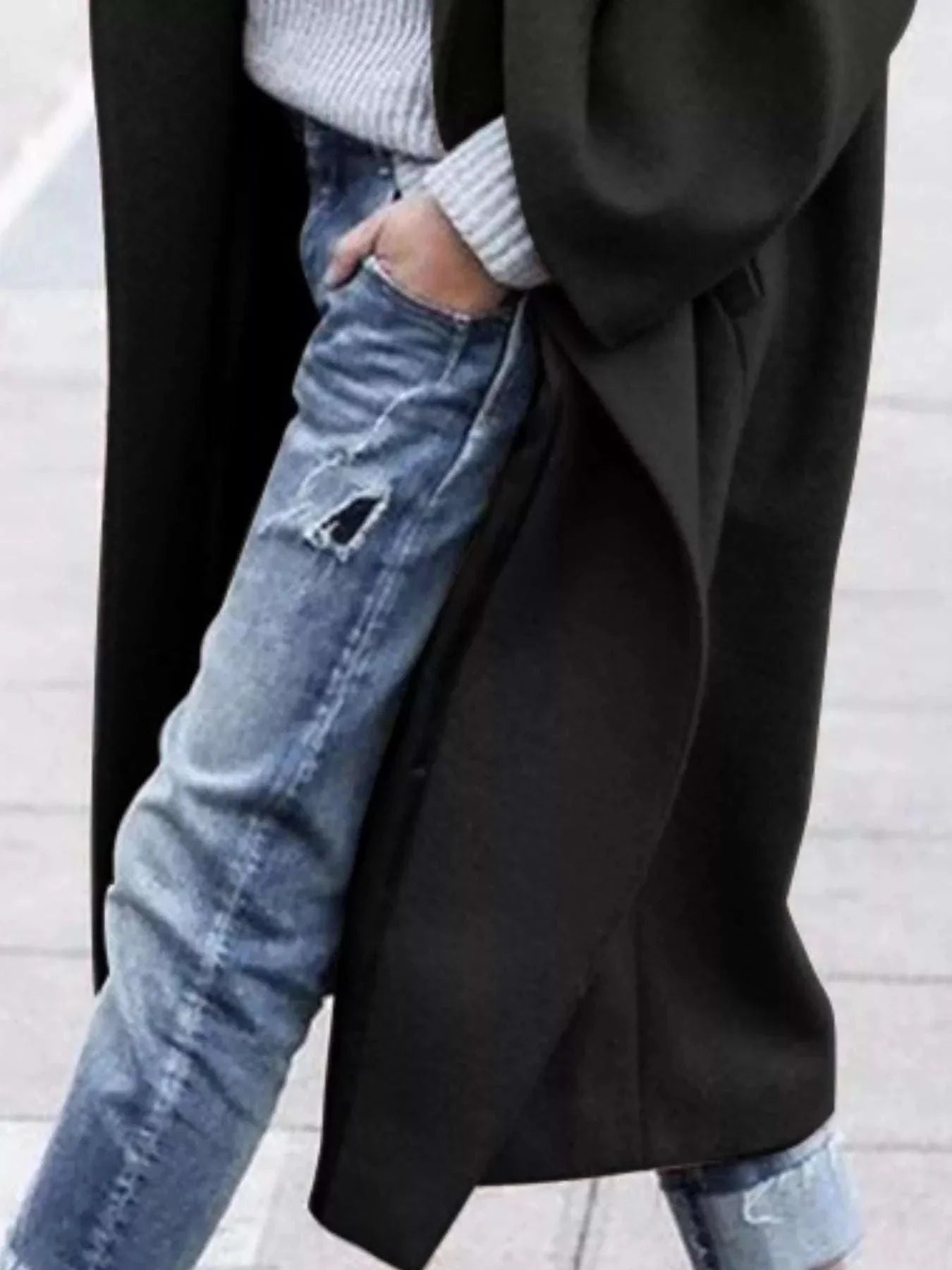 Plus size full size wool blend longline overcoat with pockets and button closure