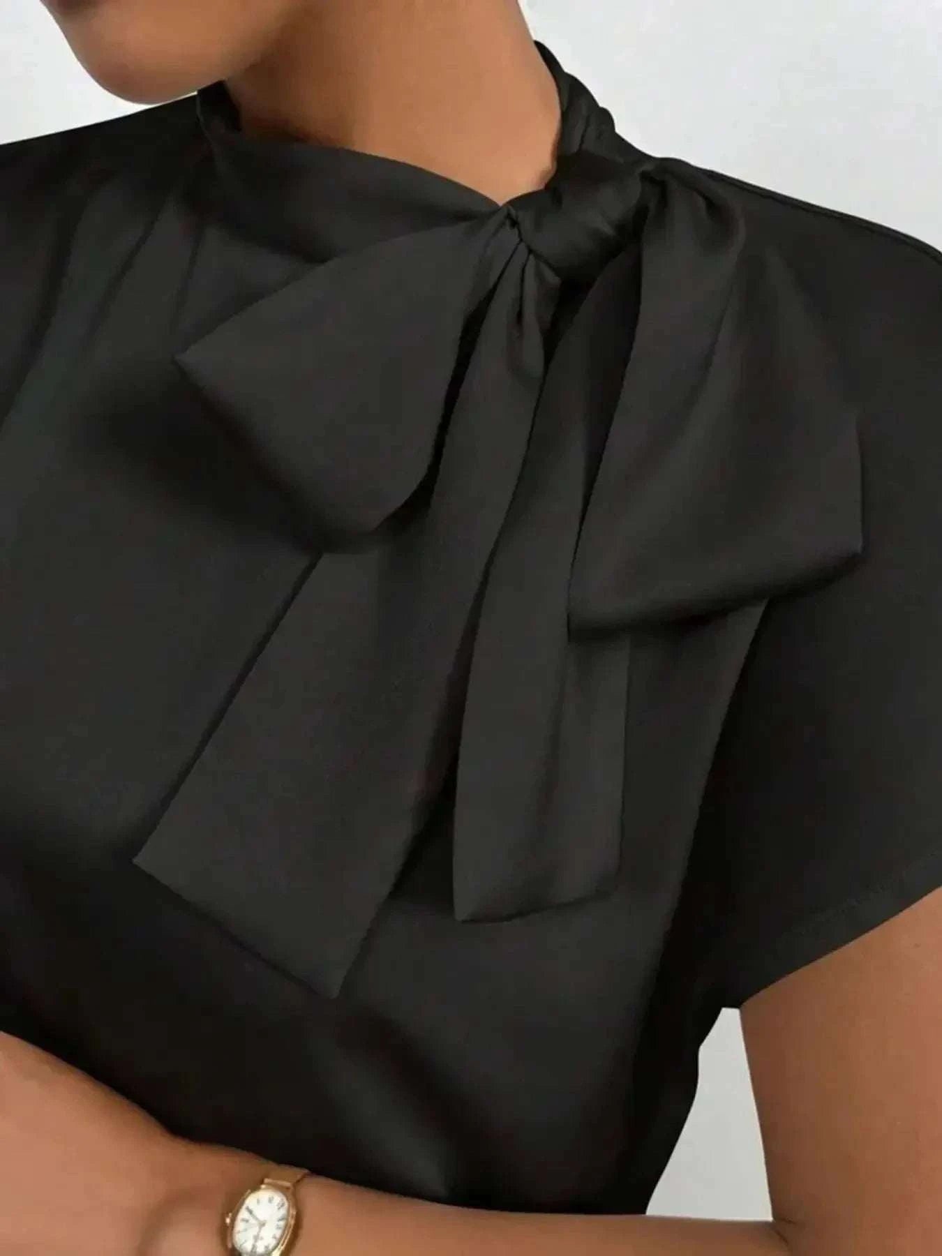 Satin Bow Tie Blouse for Women - Elegant Fashion Top - Redemption By Ashley North