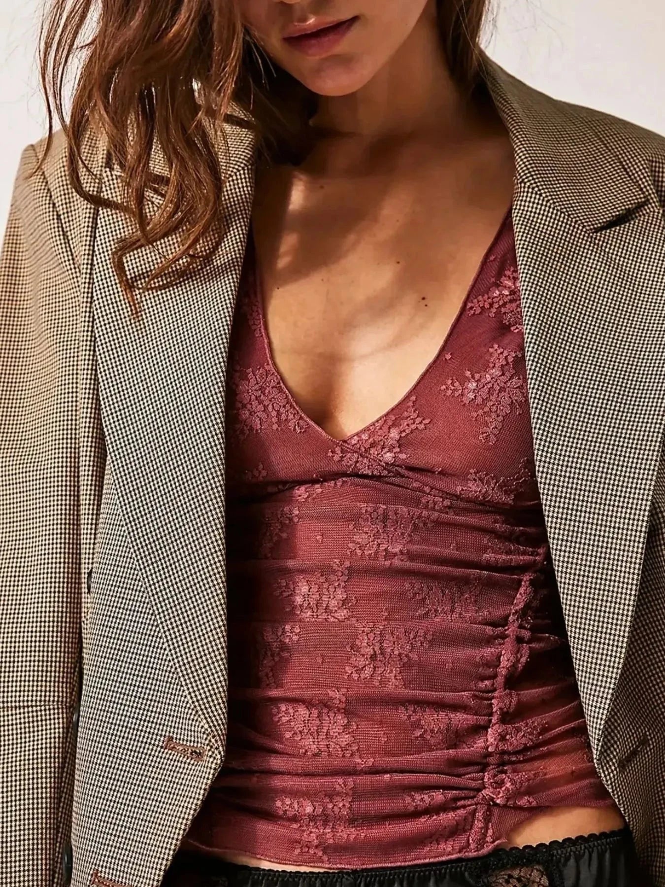 Lace Cap Sleeve T-Shirt with Ruched Design - Redemption By Ashley North