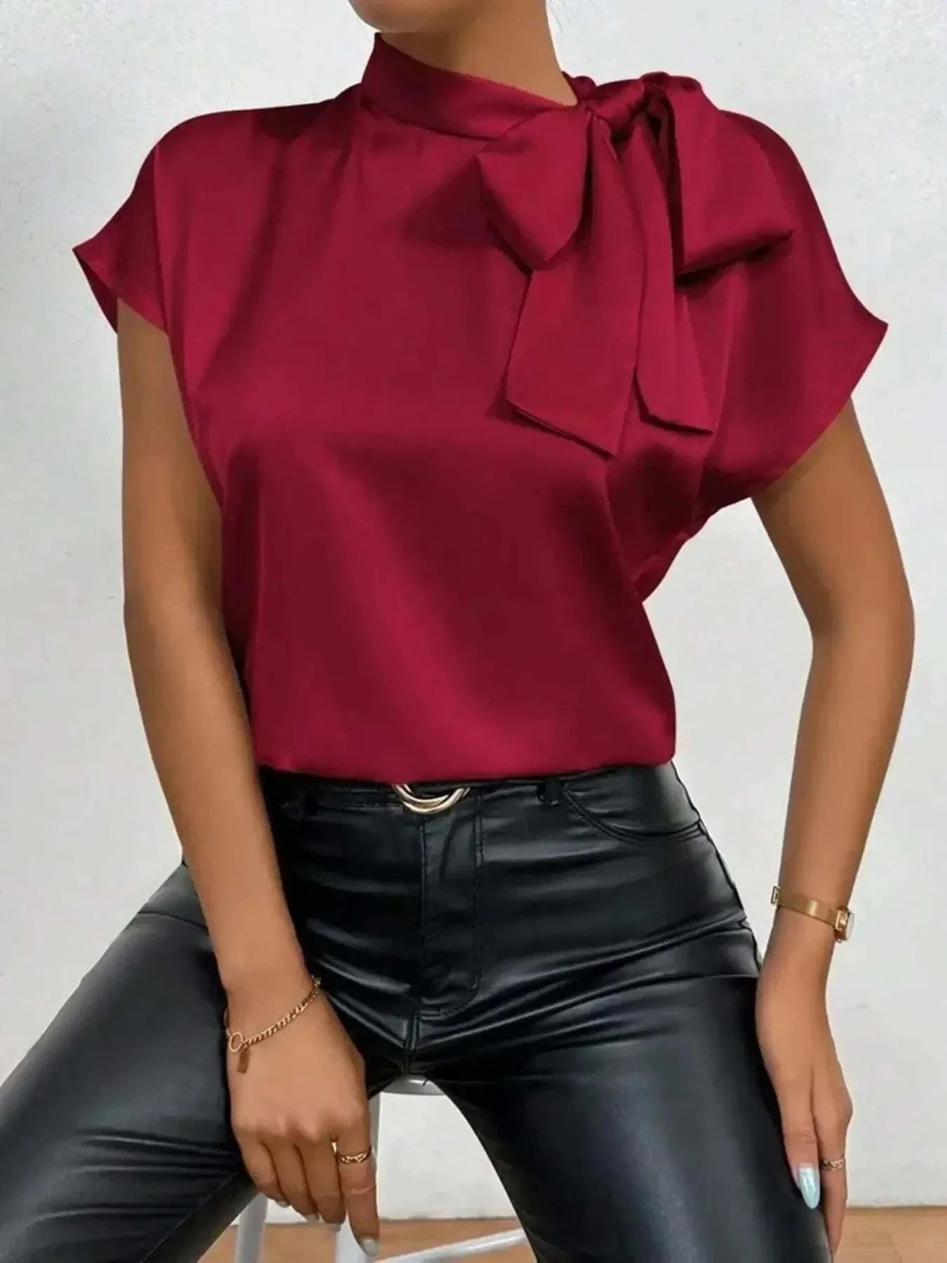Satin Bow Tie Blouse for Women - Elegant Fashion Top - Redemption By Ashley North