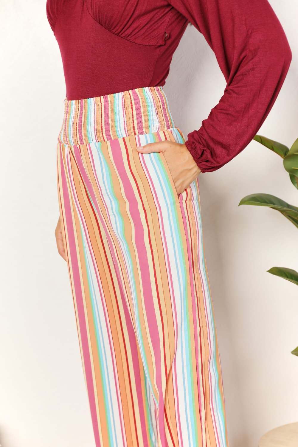 Double Take Striped Smocked Waist Pants with Pockets for Stylish Comfort - Redemption By Ashley North
