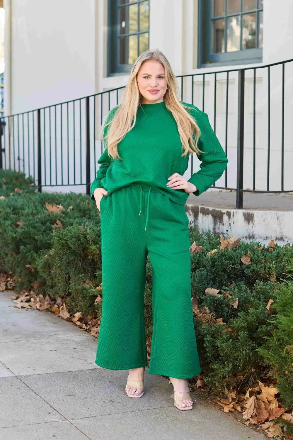 Textured Long Sleeve Set and Pants with Drawstring - Double Take Collection - Redemption By Ashley North