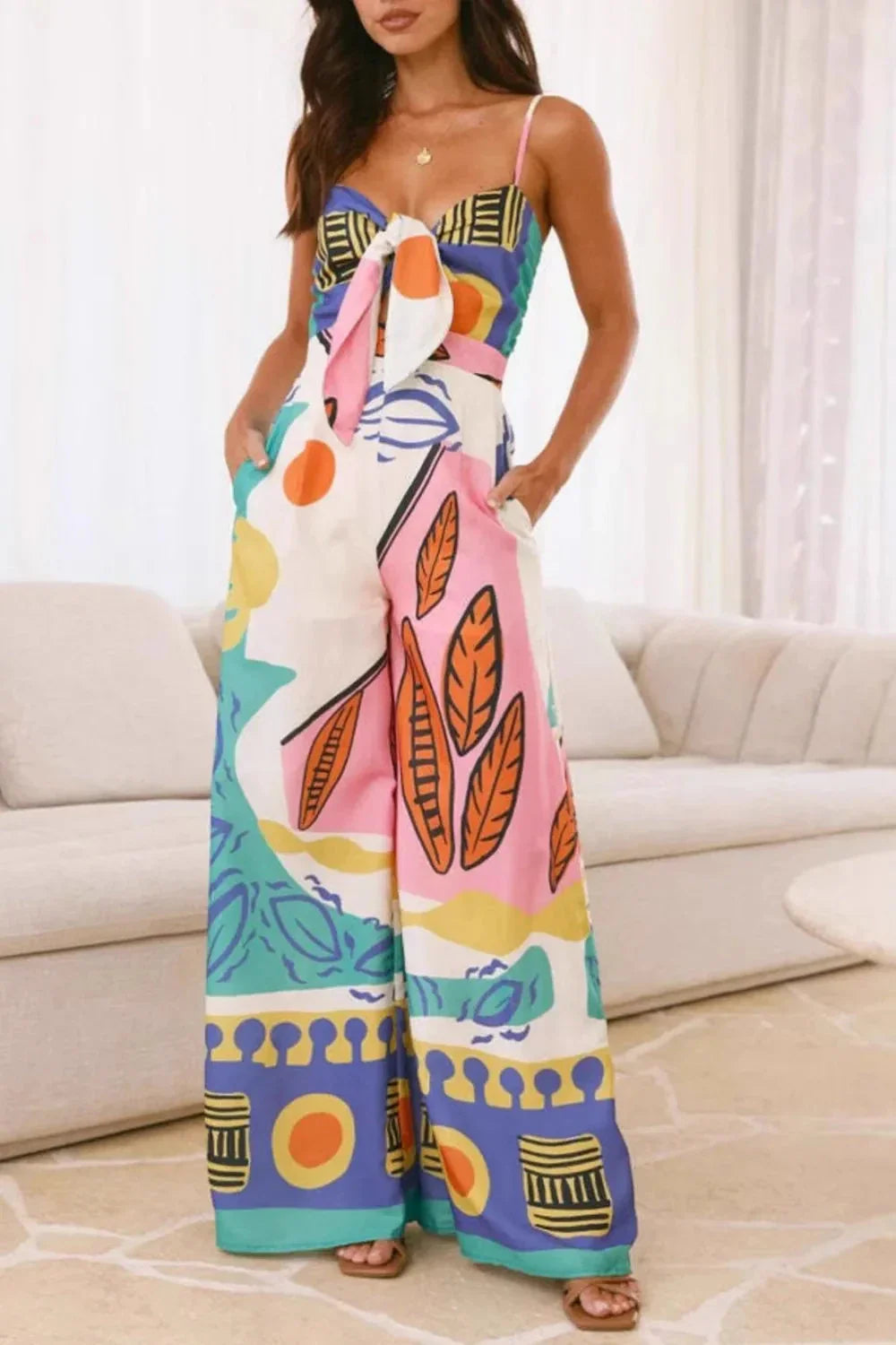 Printed Wide Leg Jumpsuit for Effortless Style and Comfort - Redemption By Ashley North