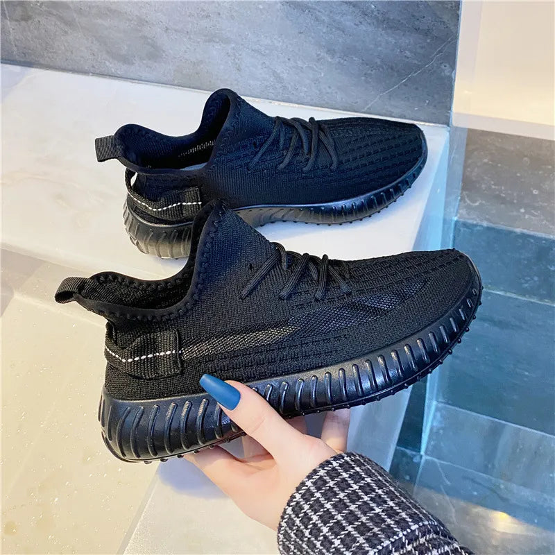 Mesh Lace-Up Platform Athletic Shoes.