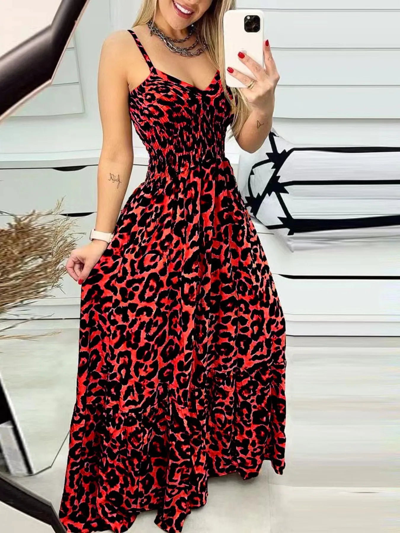 Full Size Leopard Print Dress - Spaghetti Strap Maxi Dress for Plus Size Fashion - Redemption By Ashley North