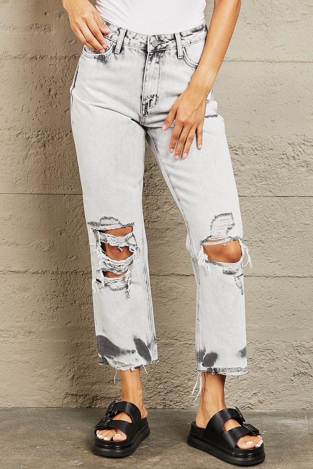 BAYEAS Acid Wash Cropped Mom Jeans - Trendy Accent Style - Redemption By Ashley North